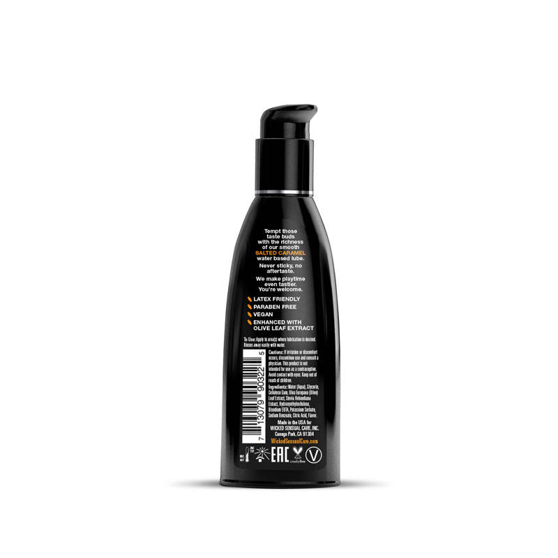 Wicked aqua - flavoured water-based lubricant 60 ml - salted caramel, Product back view  | Flirtybay.com.au